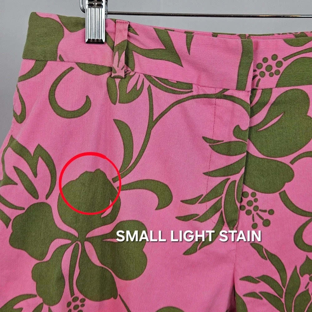Trina Turk Bermuda Shorts Womens 12 Pink Green Floral Hibiscus Tropical FLAWS